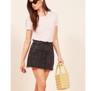 Reformation Black Jean Distressed Westin Skirt 24